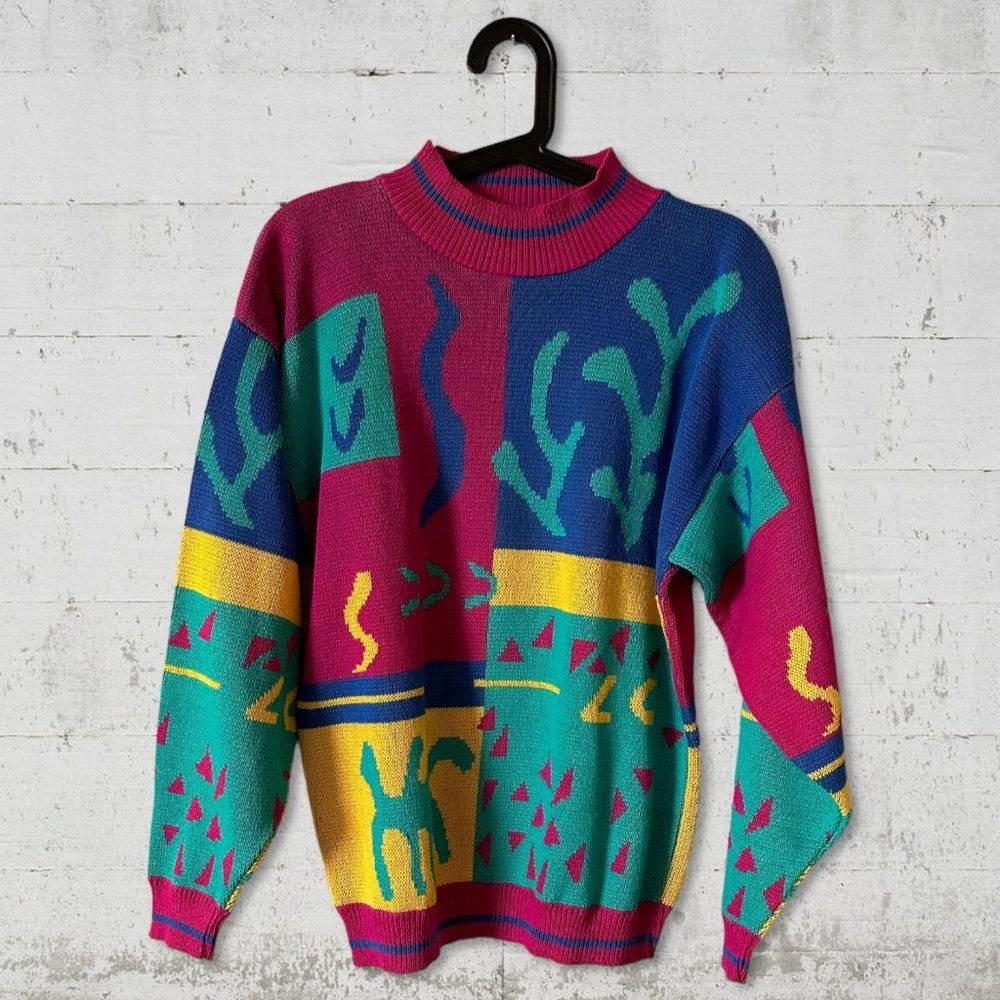 Vintage 1980's Linksport by Austad's Pullover Sweater Colorful Long Sleeves L